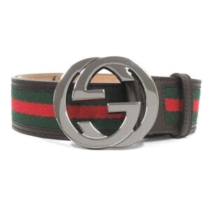 GUCCI Men's Sherry Line Belt with Interlocking Logo Buckle, Size 90/36, Brown...